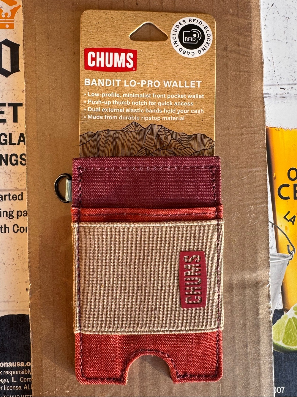 CHUMS Bandit Lo-Pro Wallet - Red and Tan Minimal Front Pocket Wallet